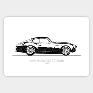 Aston Martin DB4 Gt Zagato 1960 - Black and White Watercolor Magnet